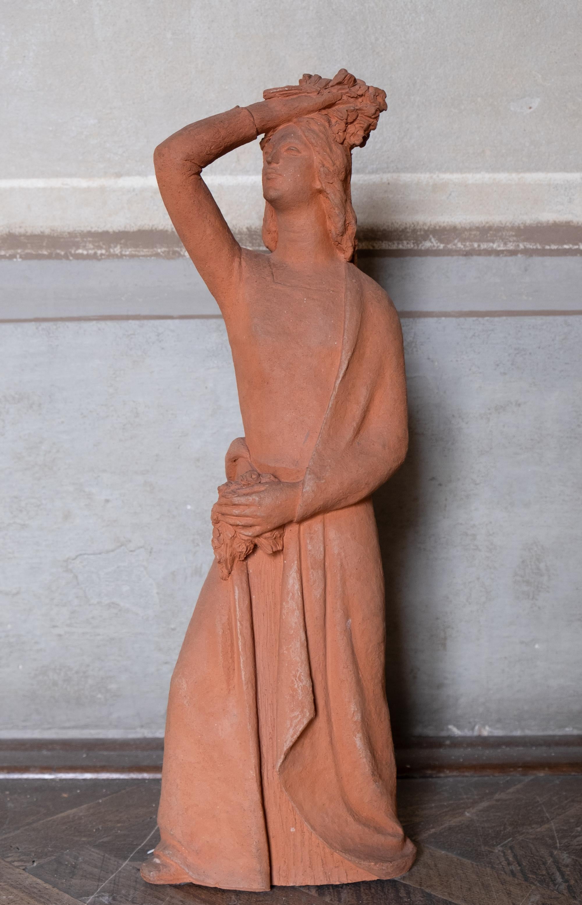 Woman with flowers on head, terracotta, 1930s-40s, Giorgio Rossi (1894-1981). For Sale 6