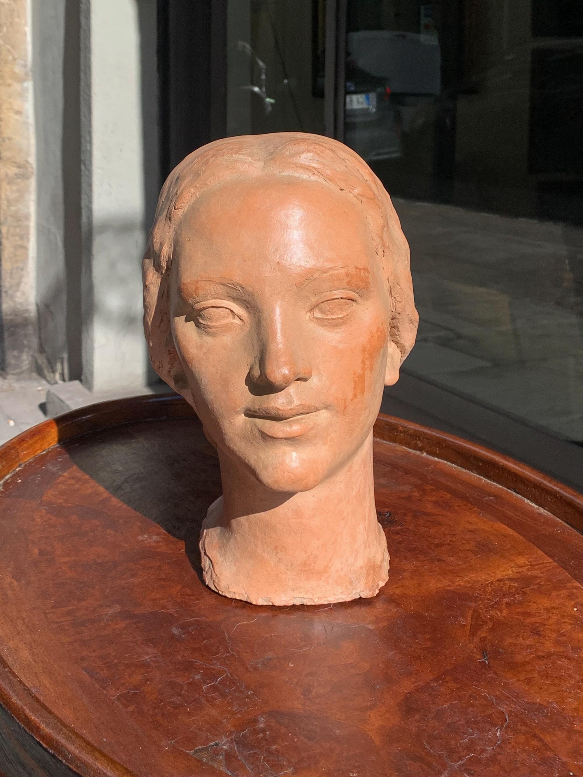 Tête de femme, sculpture en terre cuite, années 1930-40, Giorgio Rossi (1894-1981). 5
