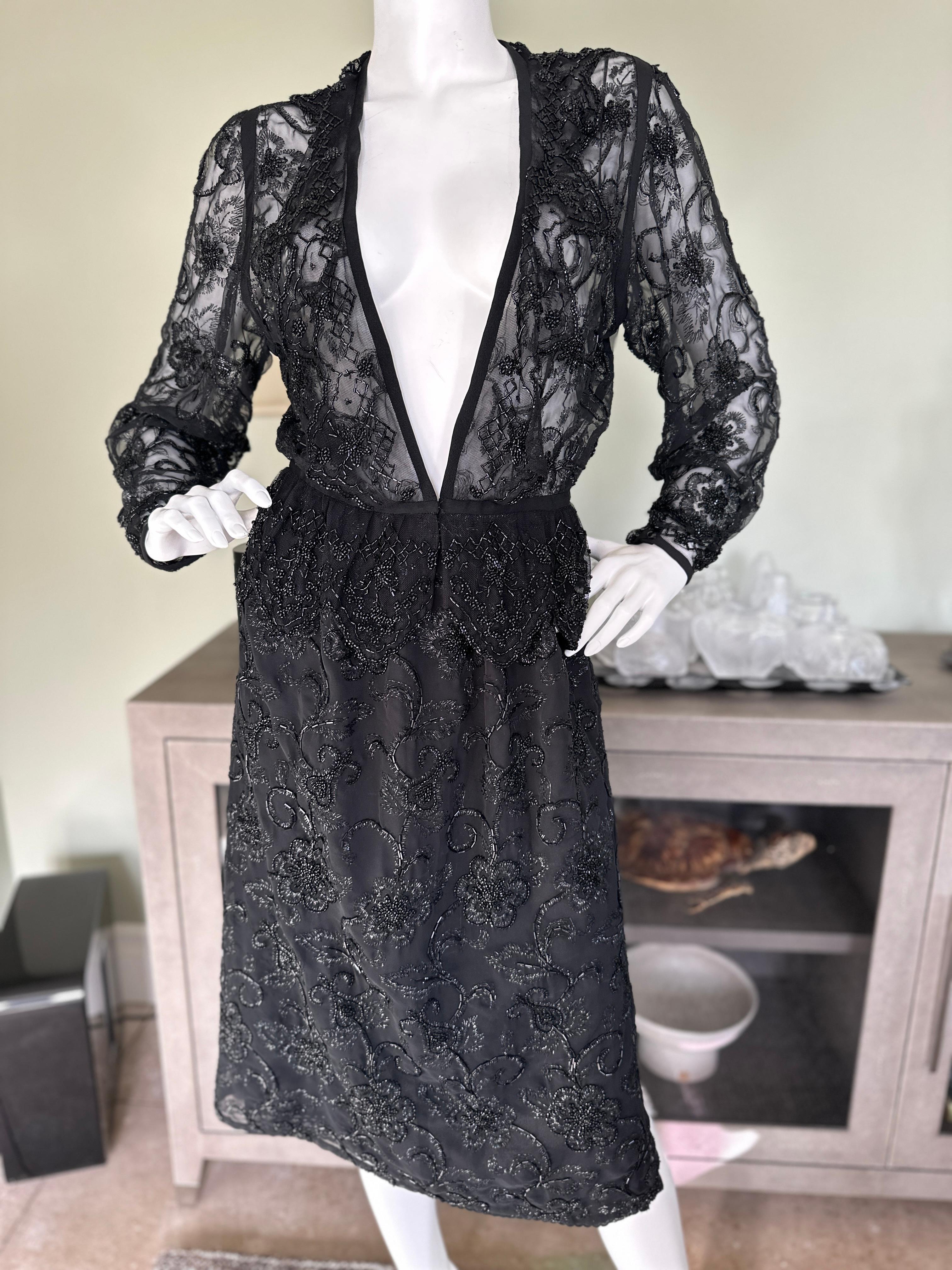 Giorgio Sant Angelo 1970's Disco Era Beaded Sheer Black 2 Pc Evening Dress For Sale 1