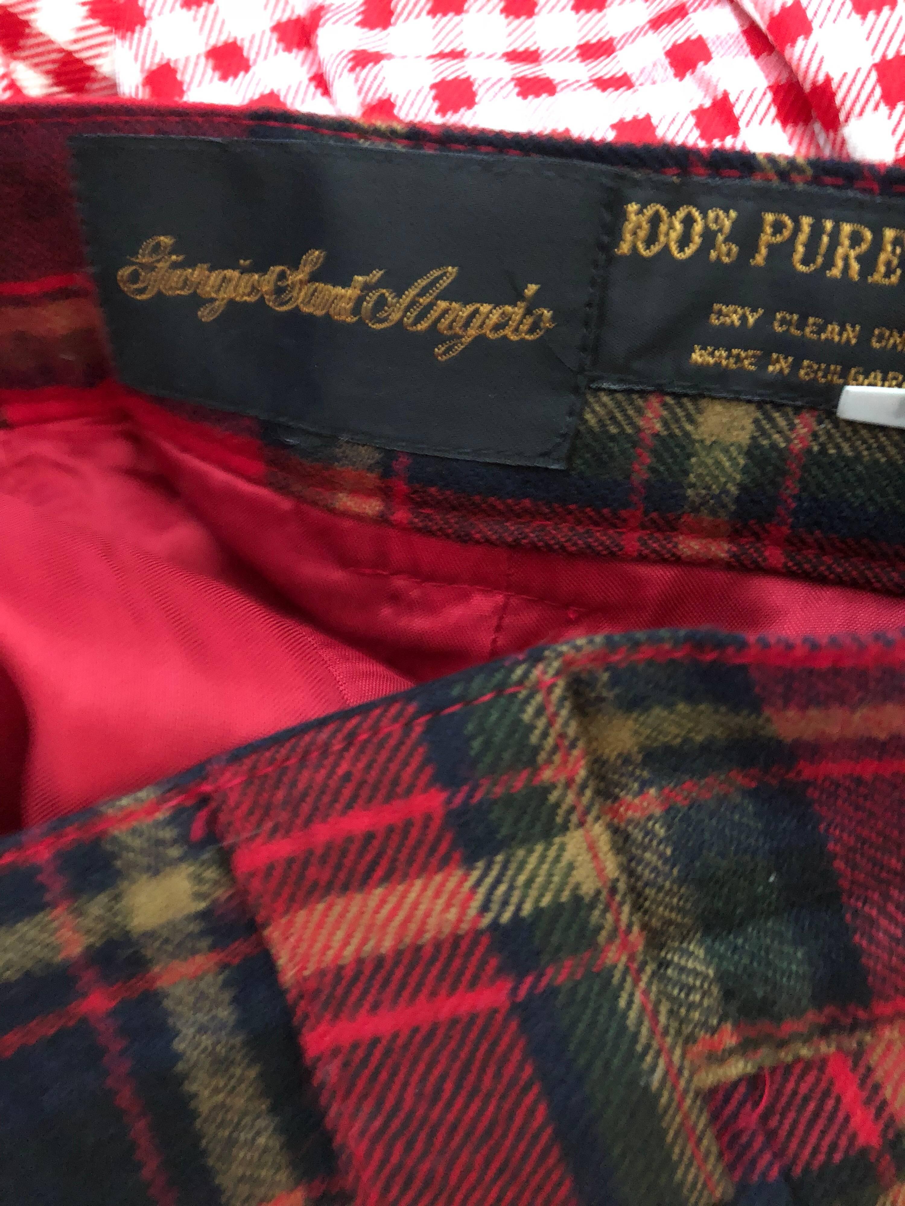 Giorgio Sant Angelo 1980s Red Tartan Plaid Virgin Wool Vintage Culottes Shorts  2