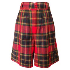 Giorgio Sant Angelo 1980s Rosso Tartan Plaid Lana Vergine Vintage Culottes Shorts