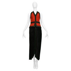 Giorgio Sant Angelo Black & Red Suede Vest And Skirt Ensemble