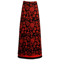 Giorgio Sant'Angelo Vestido maxi de punto rojo + negro vintage de los años 70 con diseño asiático