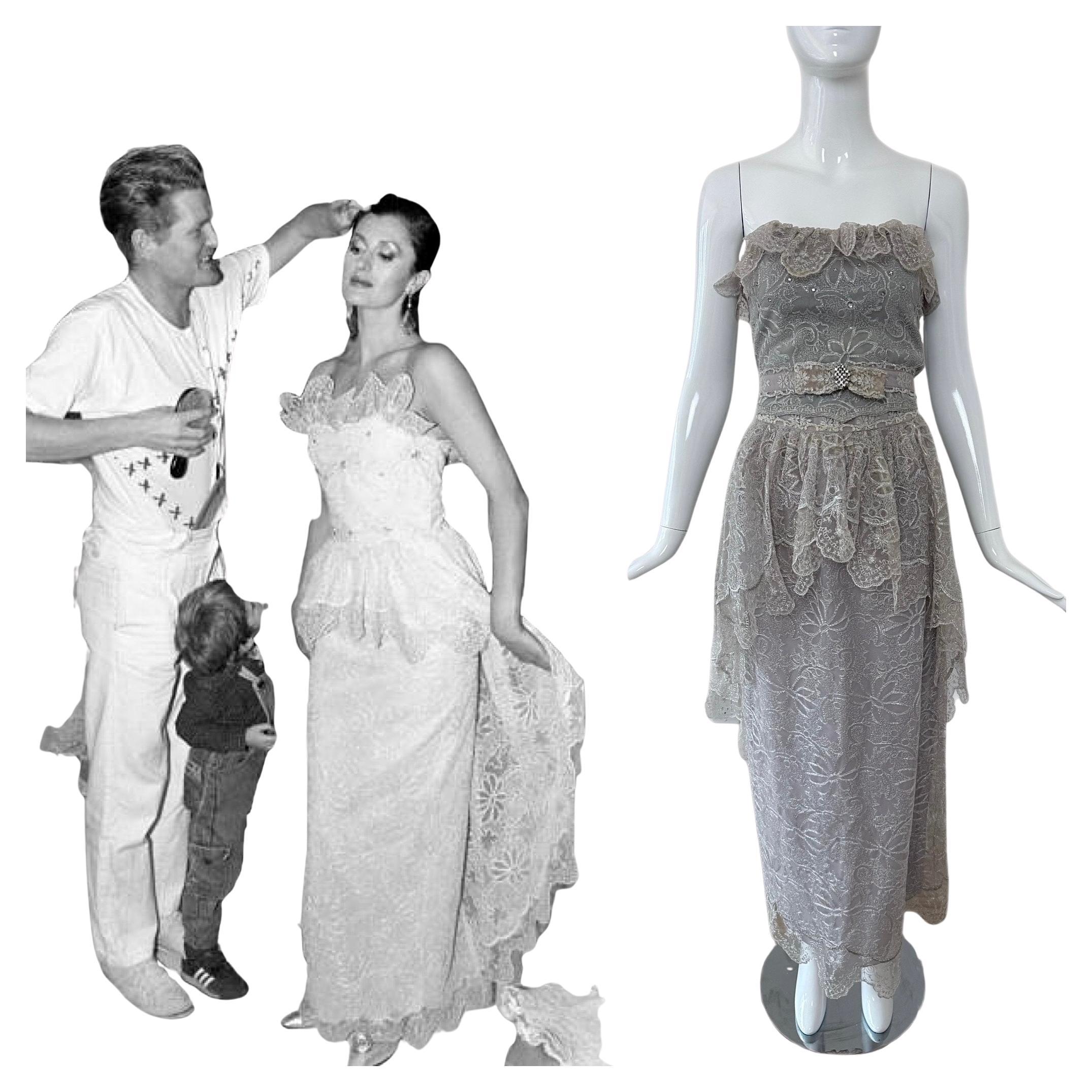 GIORGIO SANT'ANGELO 1983 Vintage Runway 4 Piece Lace Bridal Ensemble Wedding For Sale