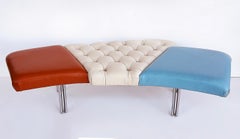 Giorgio Saporiti Design, Il Loft Tufted Leather Bench, Multi-color Chrome Legs
