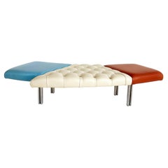 Giorgio Saporiti Design, Il Loft Tufted Leather Bench, Multi-color Chrome Legs