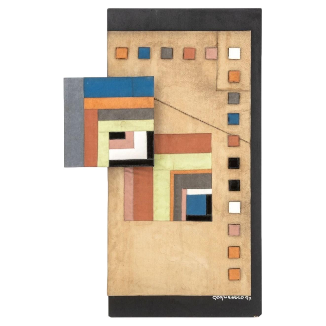Giorgio Saporiti Geometric Suede Tapestry with Square Relief Element, 1997 For Sale
