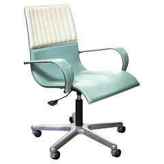 Giorgio Saporiti Italian Two Tone Leather and Metal Swivel Desk Chair