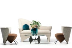 Giorgio Saporiti Post Modern Jada Slipper Chairs in Espresso Bouclé & Velvet