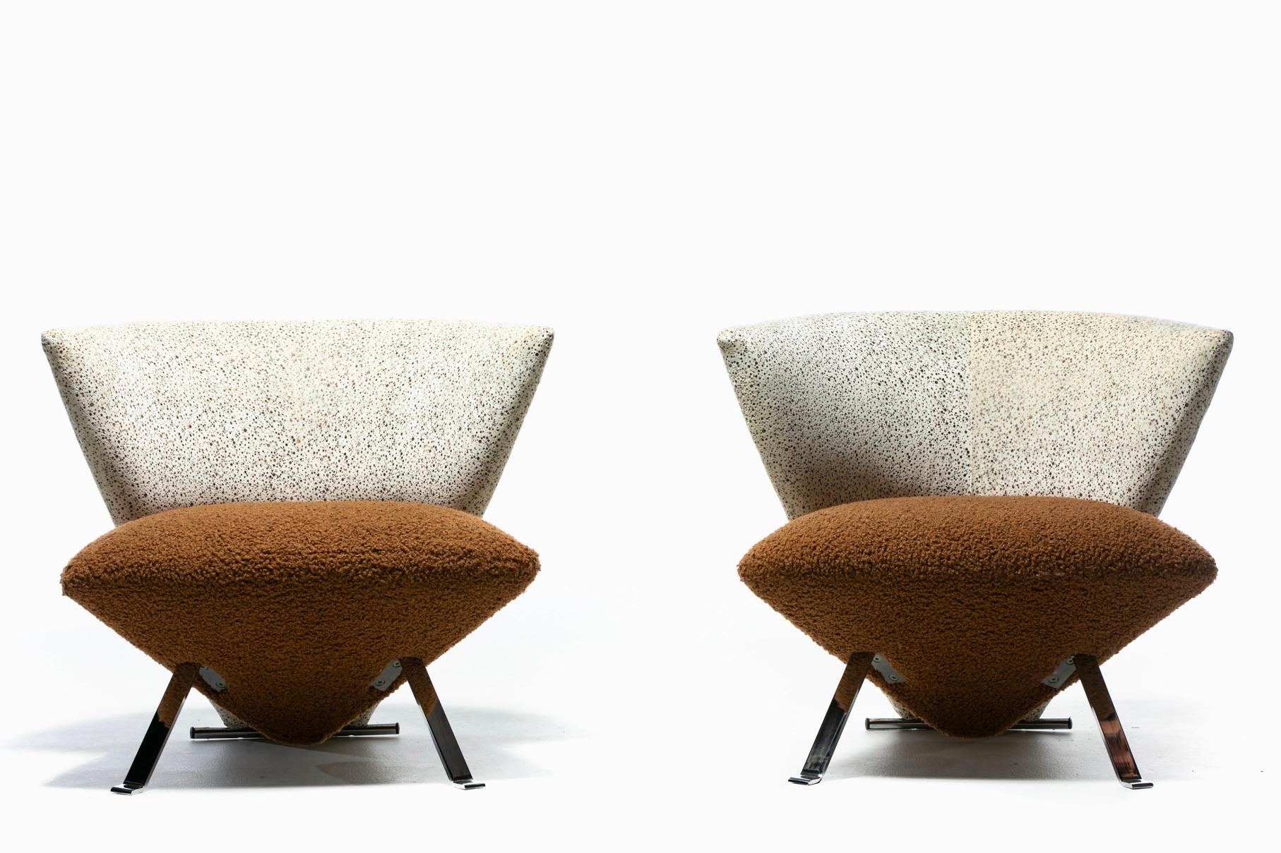 Post-Modern Giorgio Saporiti Post Modern Jada Slipper Chairs in Espresso Bouclé & Velvet For Sale