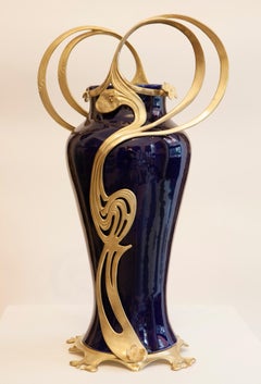 Giorgio Spertini (1877-1908), Vase amphore en céramique bleue, 46x25 cm, 1903
