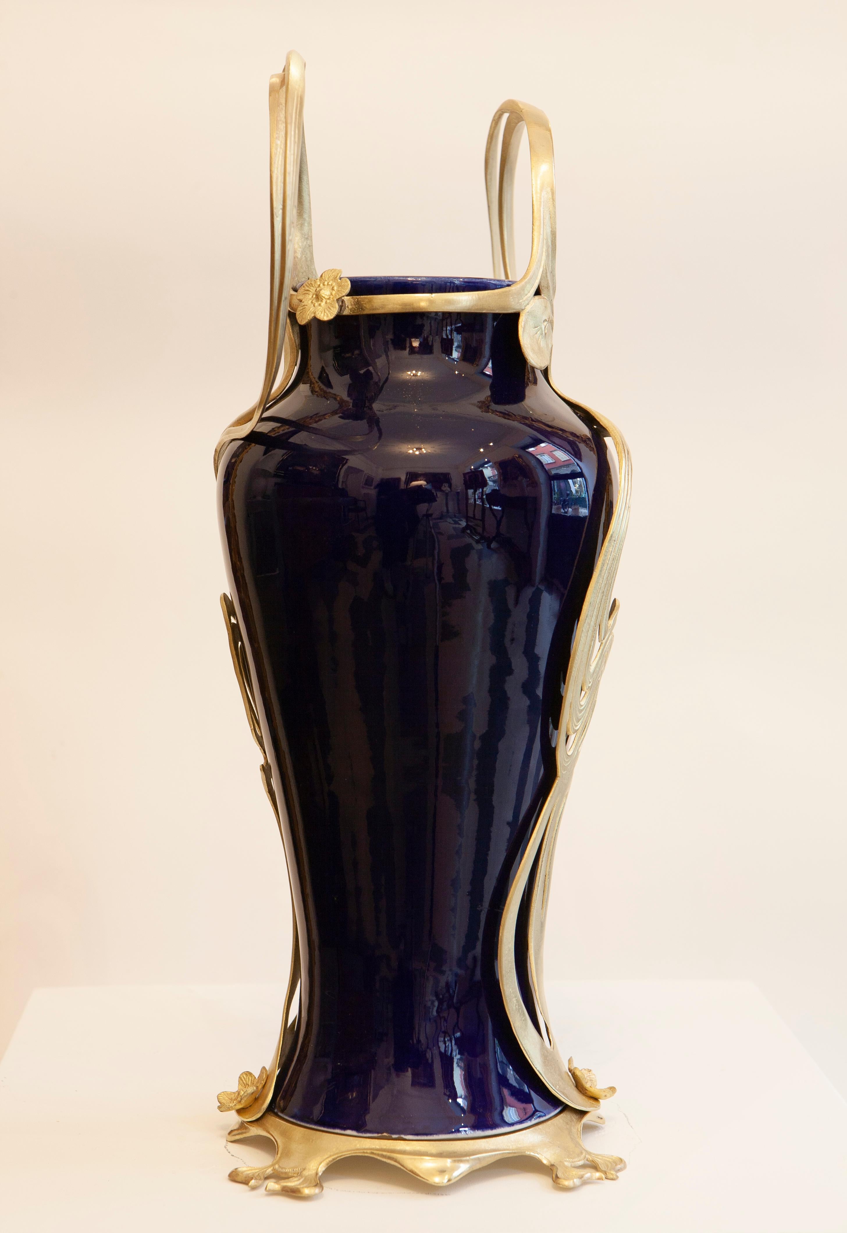 Italian Giorgio Spertini (1877-1908), Blue ceramic amphora vase, 46x25 cm, 1903