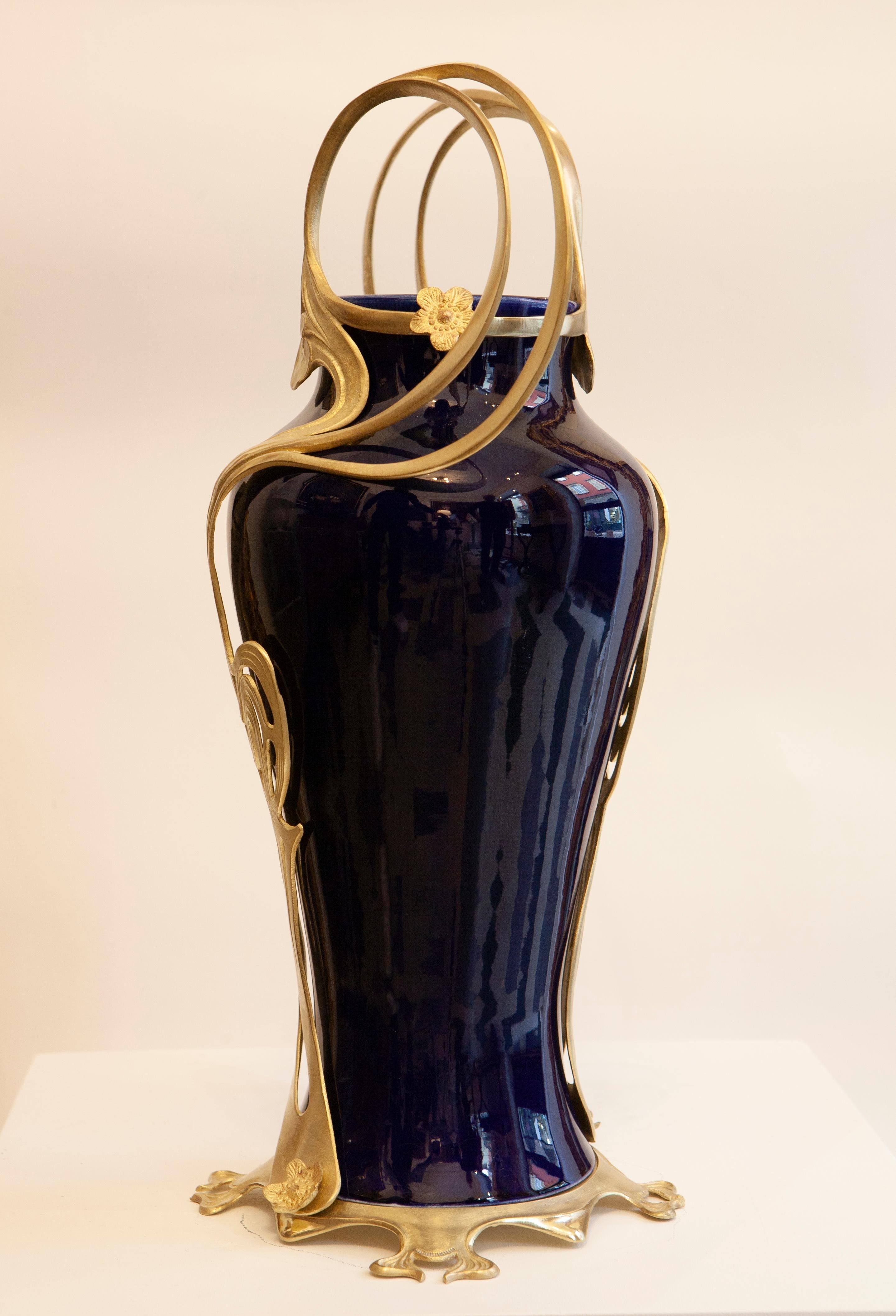Early 20th Century Giorgio Spertini (1877-1908), Blue ceramic amphora vase, 46x25 cm, 1903