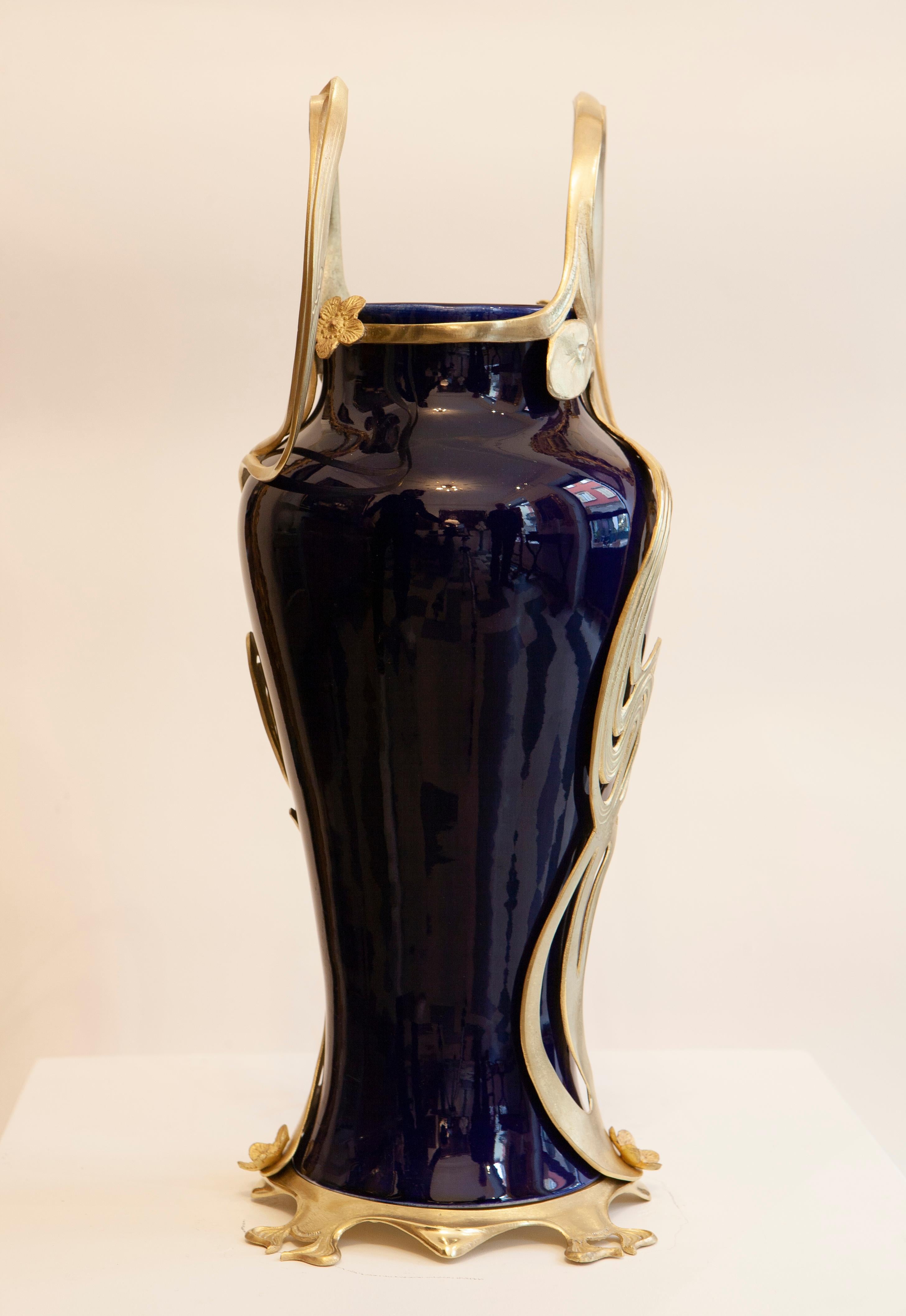 Ceramic Giorgio Spertini (1877-1908), Blue ceramic amphora vase, 46x25 cm, 1903