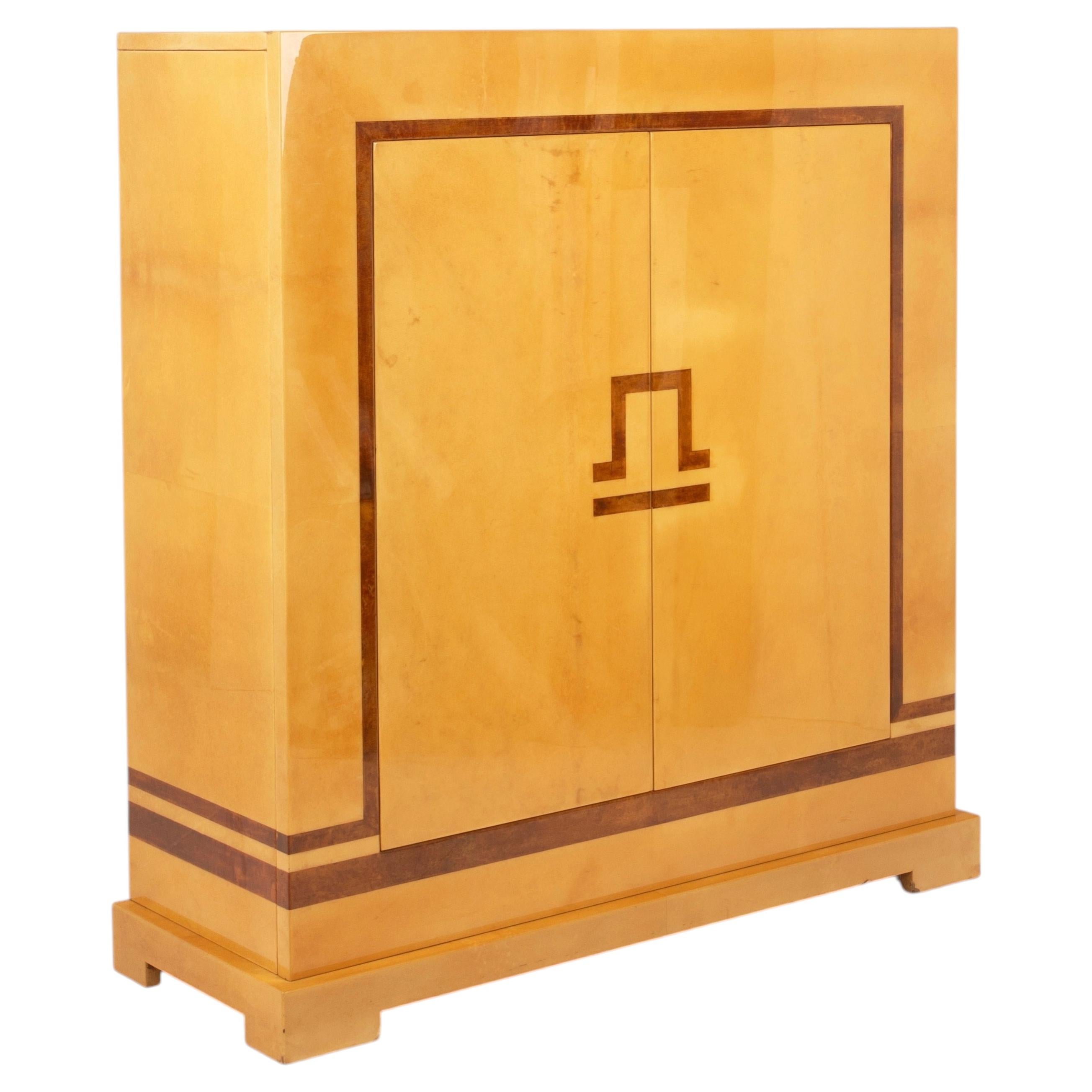 Giorgio Tura & Nucci Valsecchi Model 2047 Goatskin Parchment Bar Cabinet for Tura