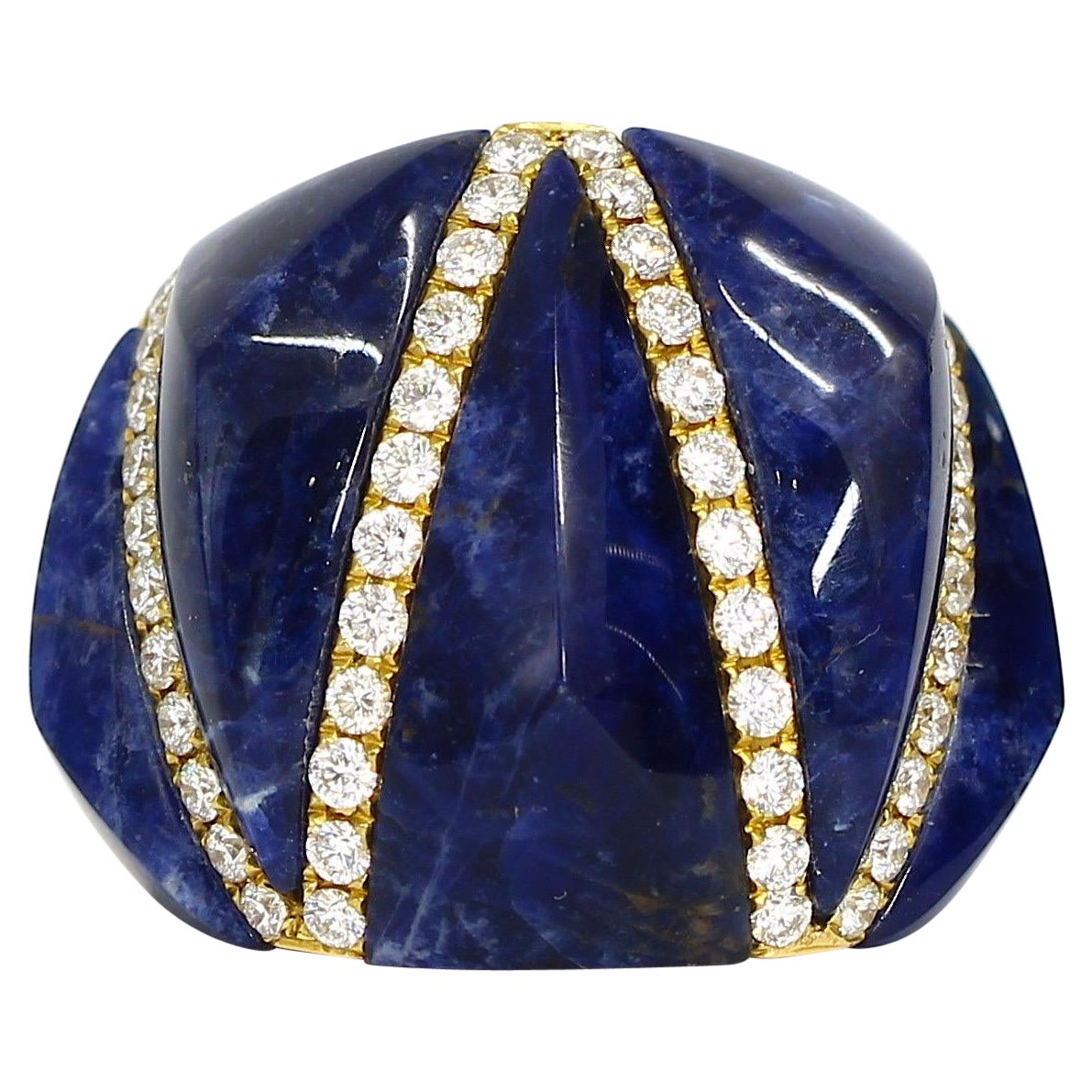Giorgio viccinity 18kt Yellow gold ring with mountain shape Lapis and natural Di For Sale
