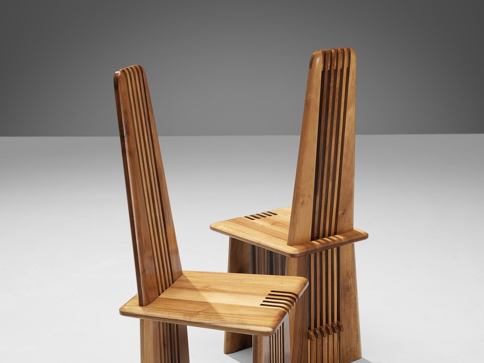 Walnut Giorgio Vignali and Renato Pederiva Set of Four 'Pentagramma' Dining Chairs