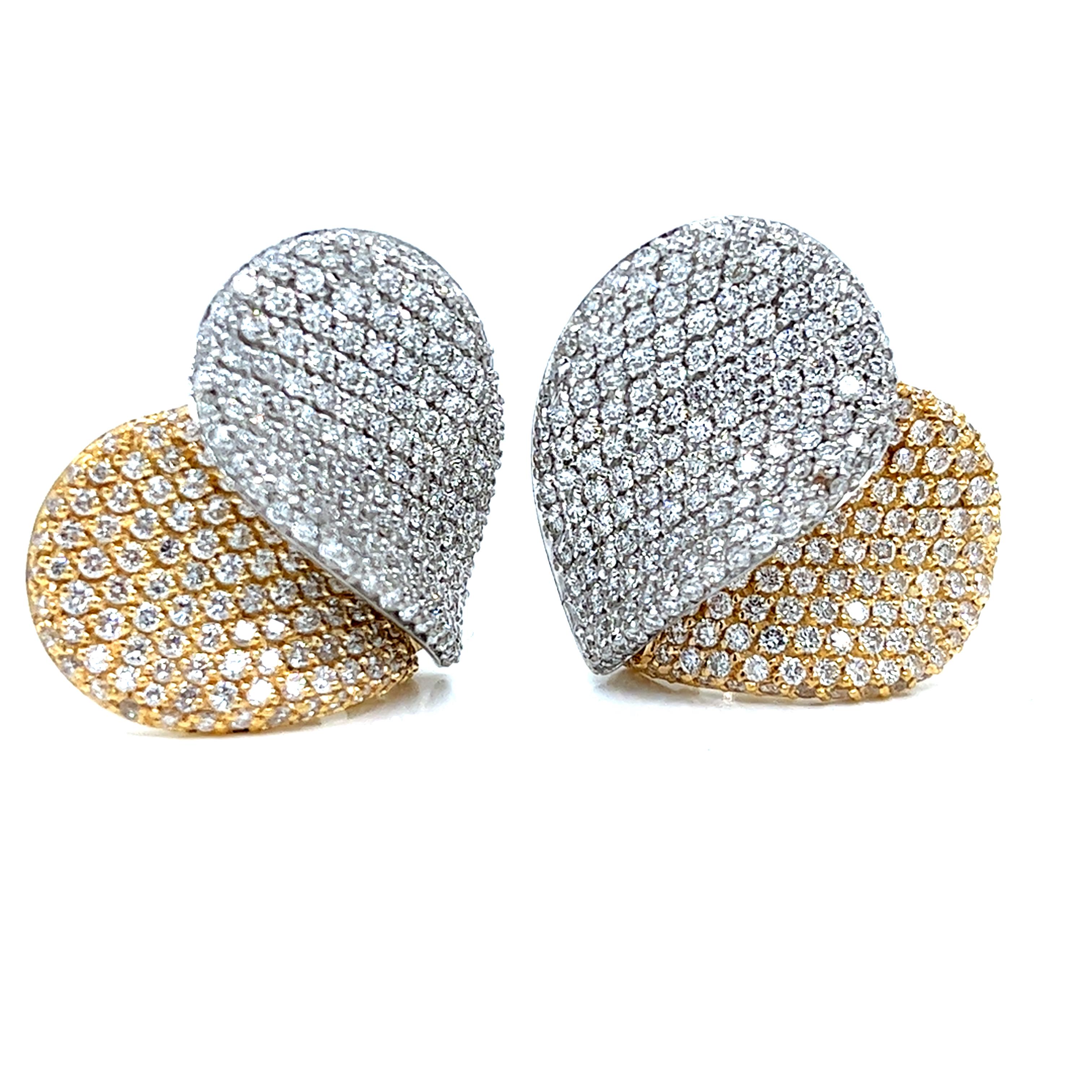 Giorgio Visconti 18K two tone Gold Pave Set Diamond Wave Ring & Earrings 5.90ct For Sale 1