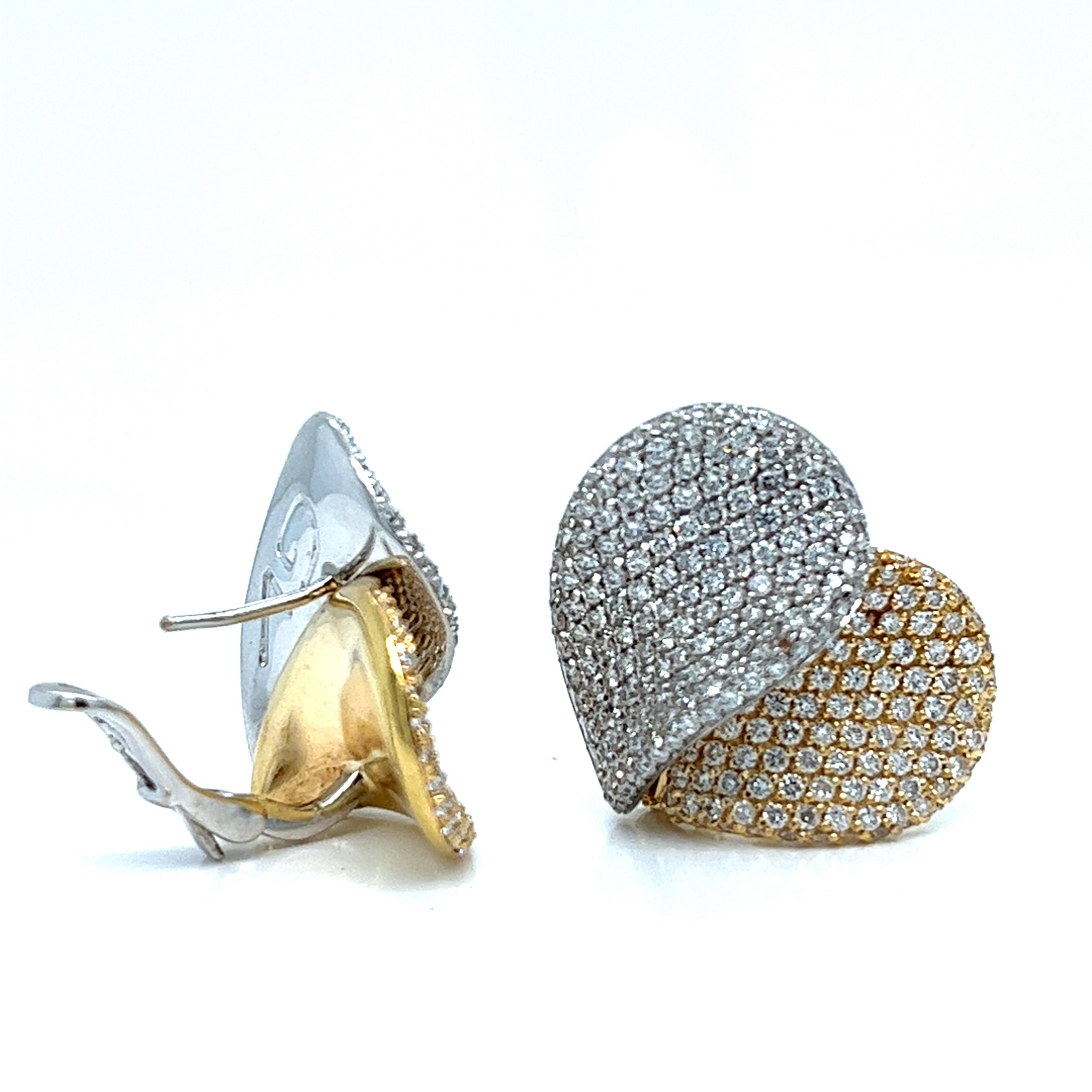 Giorgio Visconti 18K two tone Gold Pave Set Diamond Wave Ring & Earrings 5.90ct For Sale 2