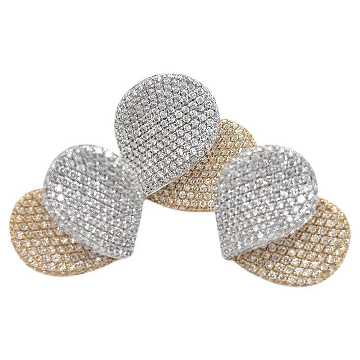 Giorgio Visconti 18K two tone Gold Pave Set Diamond Wave Ring & Earrings 5.90ct For Sale