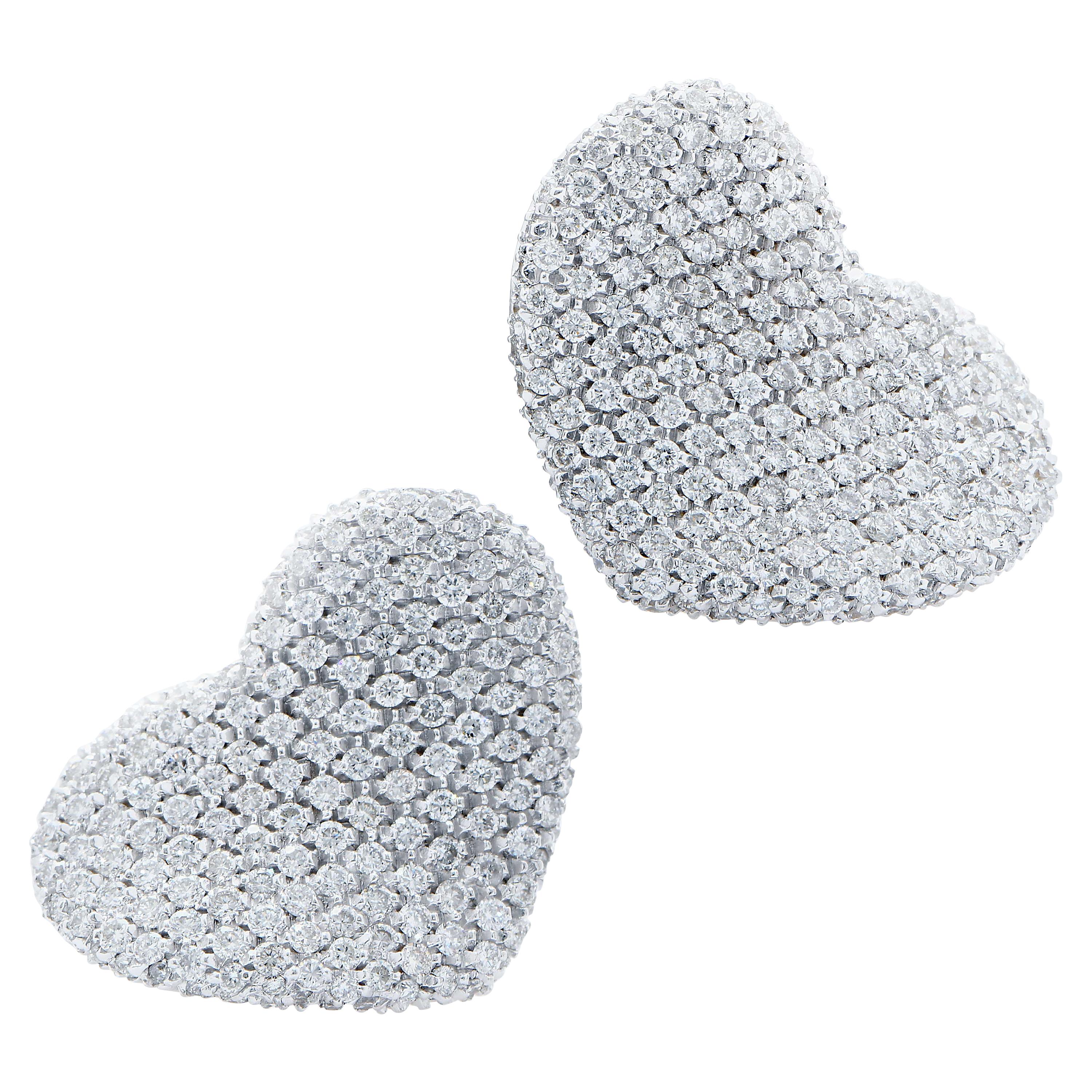 Giorgio Visconti 2.35 Carat Diamond Heart Shaped 18 Karat White Gold Earrings For Sale