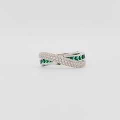 Giorgio Visconti Emerald and Diamond Swirl Band Ring in 18k White Gold