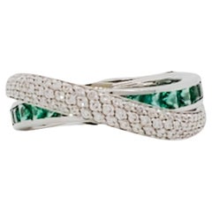 Giorgio Visconti Emerald and Diamond Swirl Band Ring in 18k White Gold