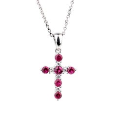 Giorgio Visconti Ruby Diamond White Gold Cross Necklace