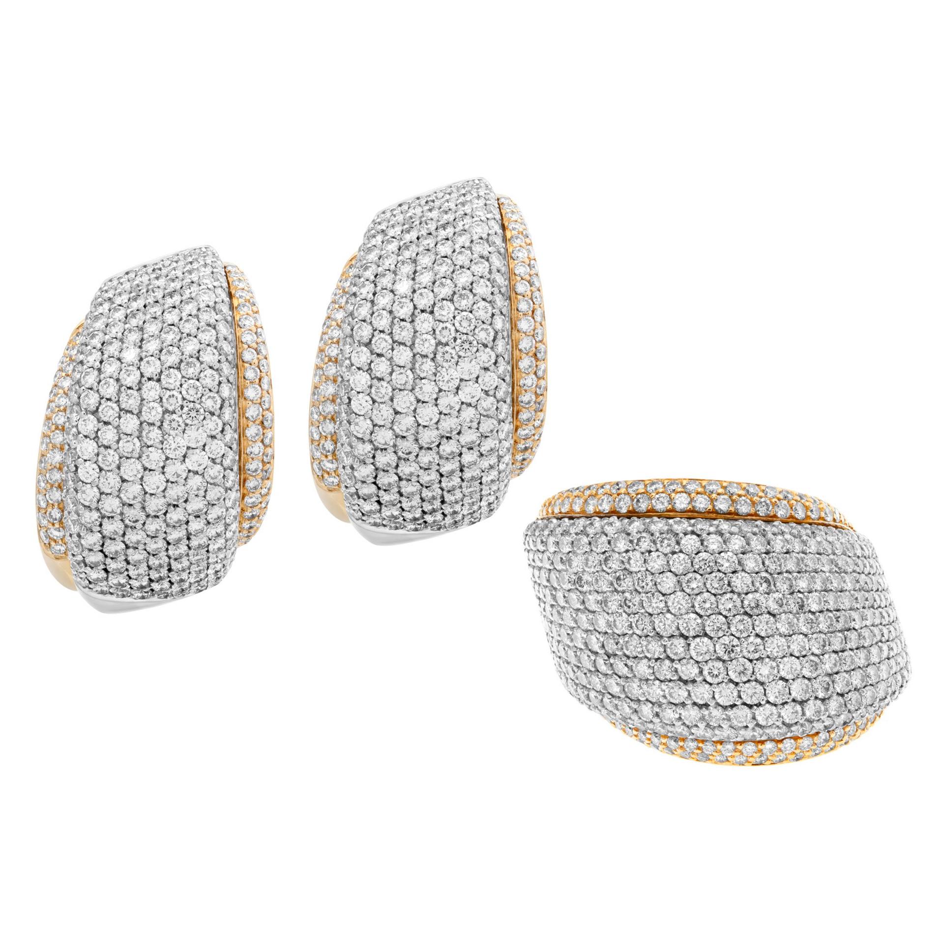 Giorgio Viscoti Diamonds 18k White & Yellow Gold Earrings & Ring For Sale