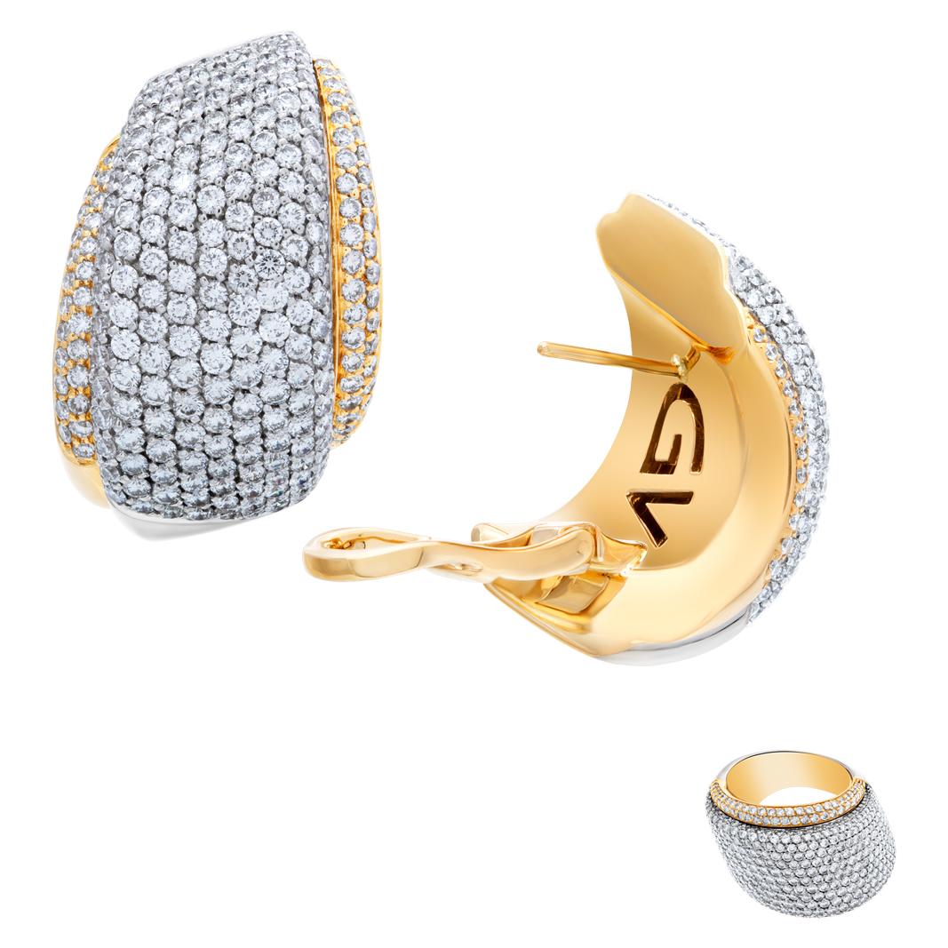Giorgio Viscoti Diamonds Earrings & Ring Set in 18k White & Yellow Gold In Excellent Condition For Sale In Surfside, FL
