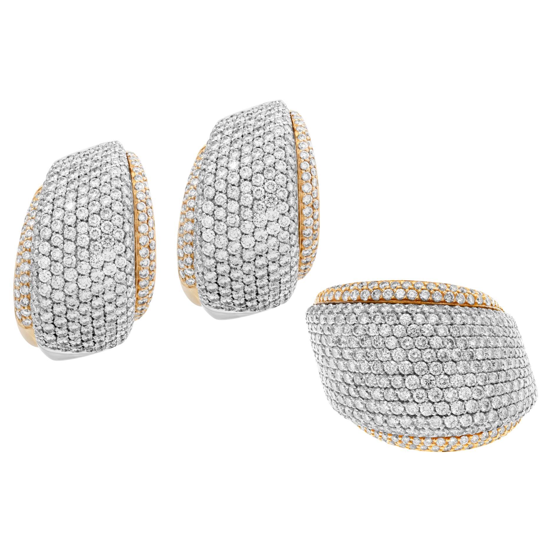 Giorgio Viscoti Diamonds Earrings & Ring Set in 18k White & Yellow Gold For Sale