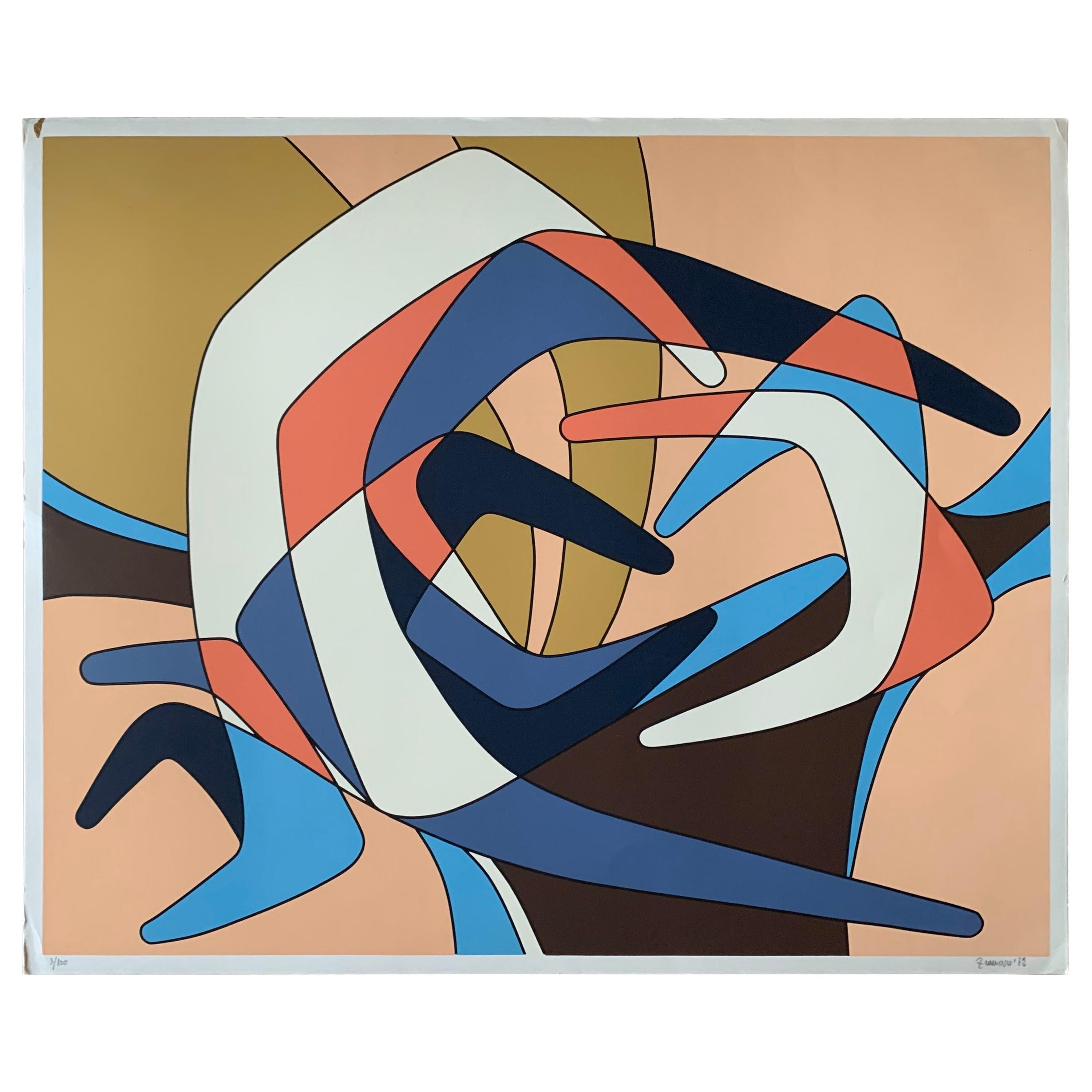 Rara serigrafía moderna vintage de Giorgio Zennaro, sin enmarcar, 1972 Venecia, Italia