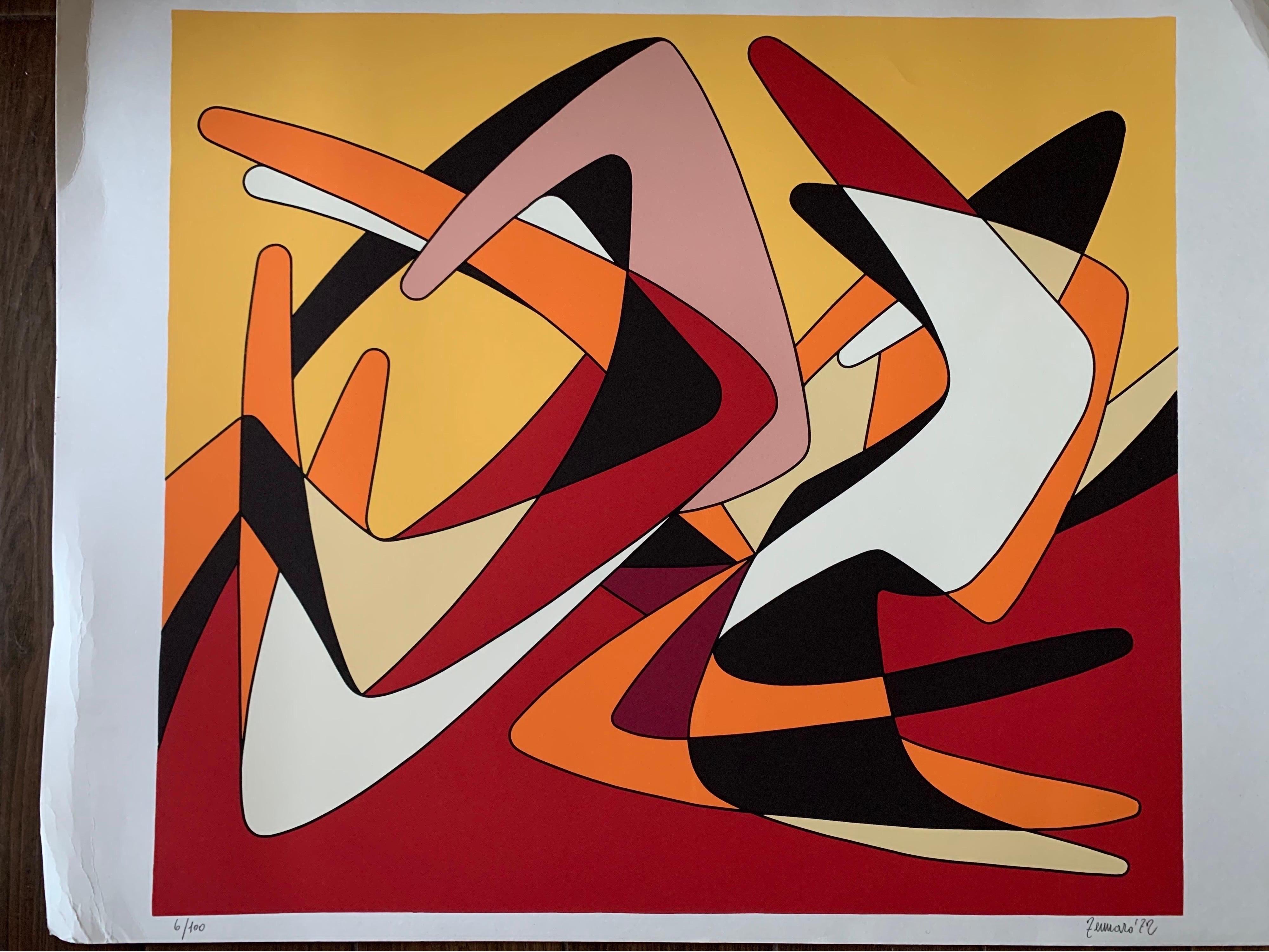 Italian Giorgio Zennaro Vintage Modern Rare Silkscreen #2, Unframed, 1972 Venice, Italy For Sale