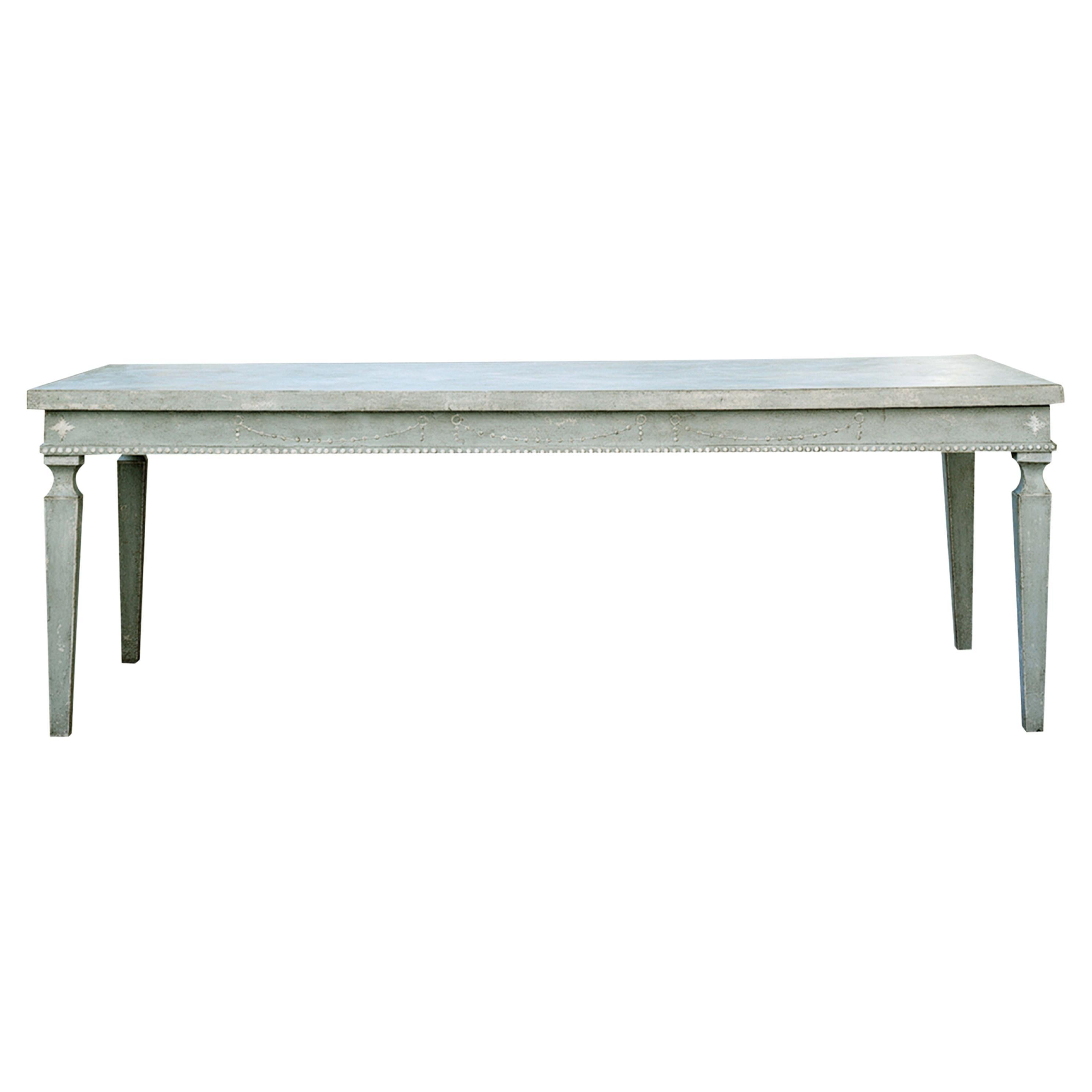 Giorgione Blue and Textural White Decors Dining Table For Sale