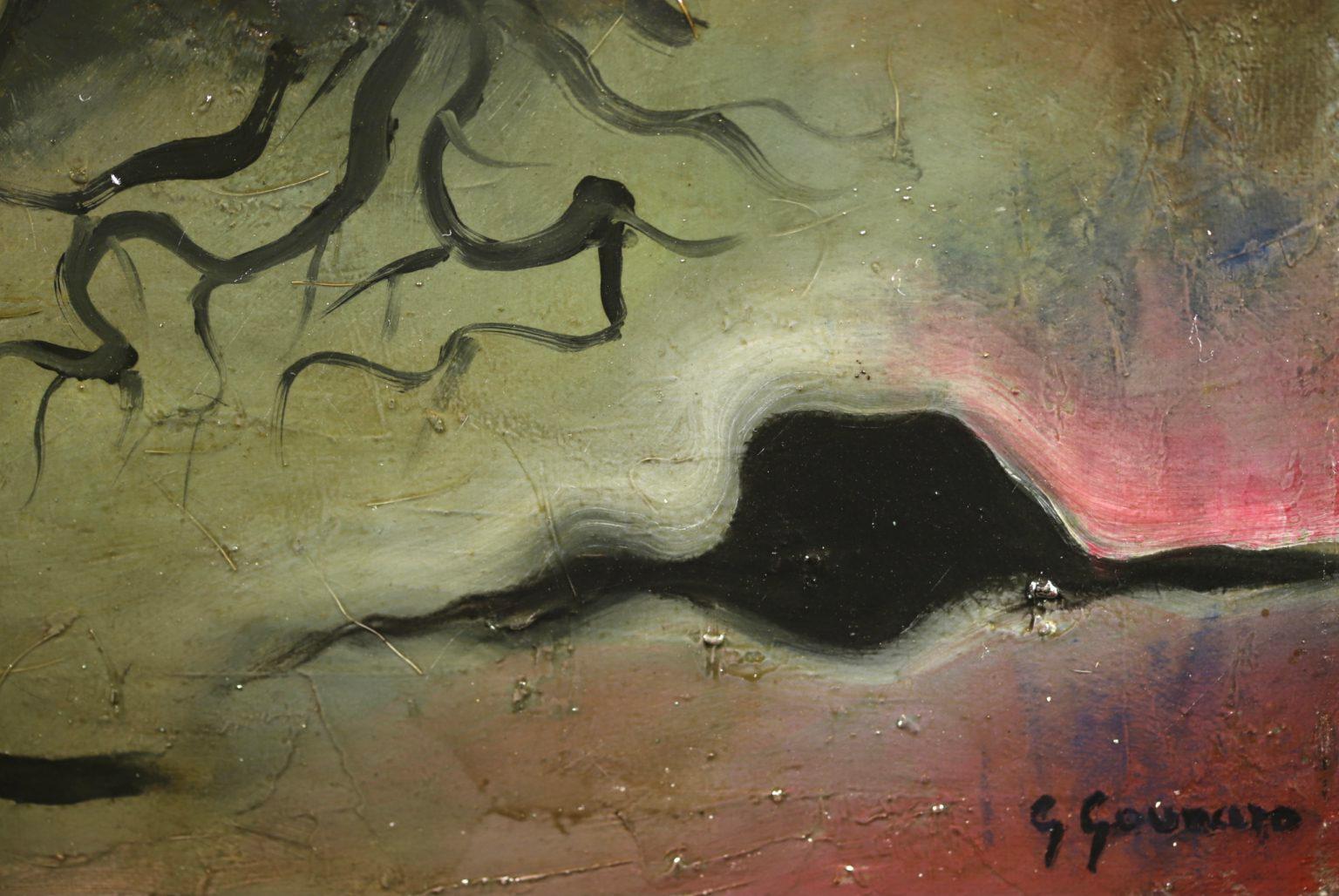 Dreamy Landschaft mit Nymphe - Expressionistisches Ölgemälde, Akt von Giorgios Gounaropoulos 10