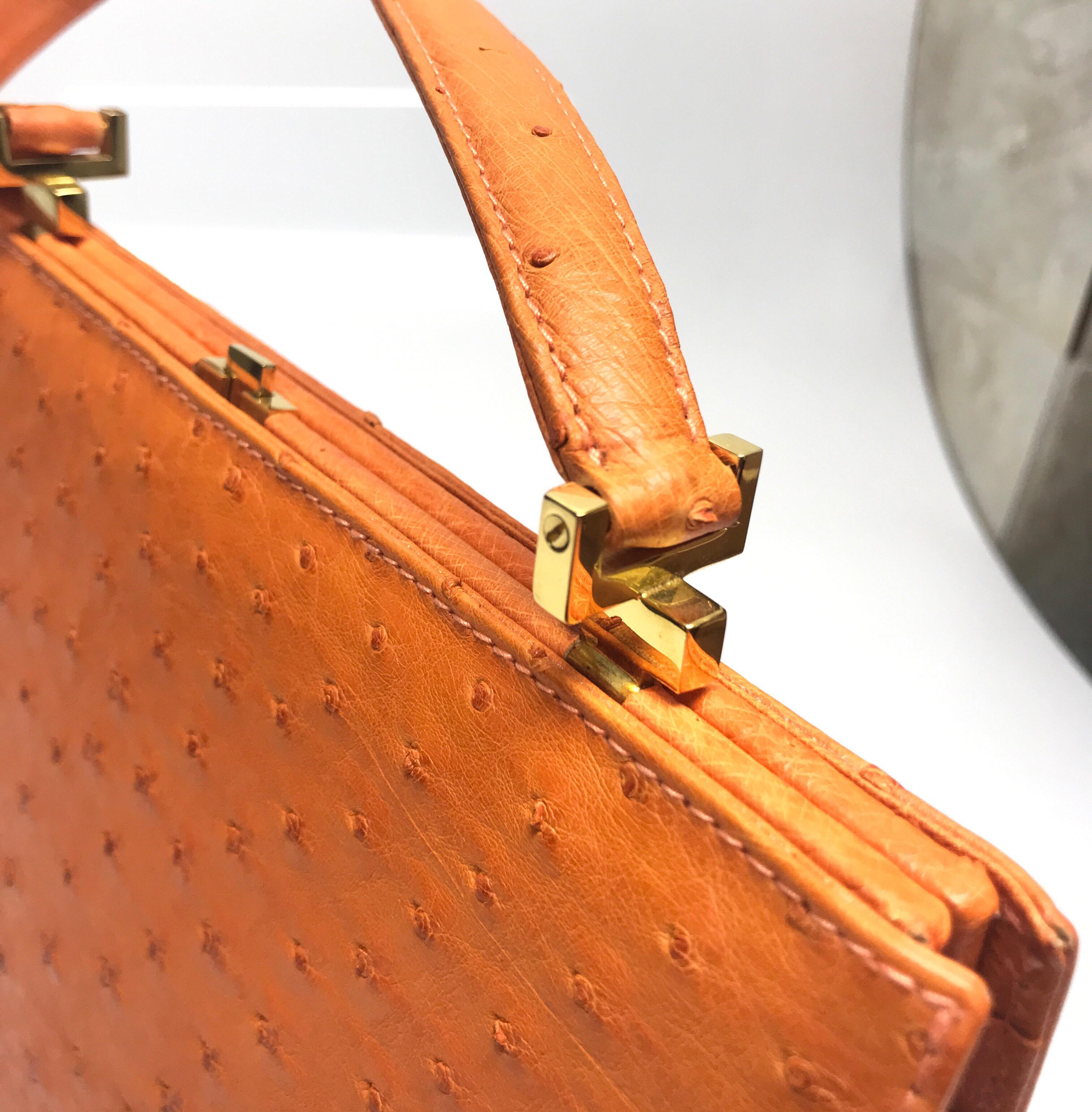Women's Giorgio's Palm Beach Orange Klein Karoo Ostrich Leather Purse For Sale
