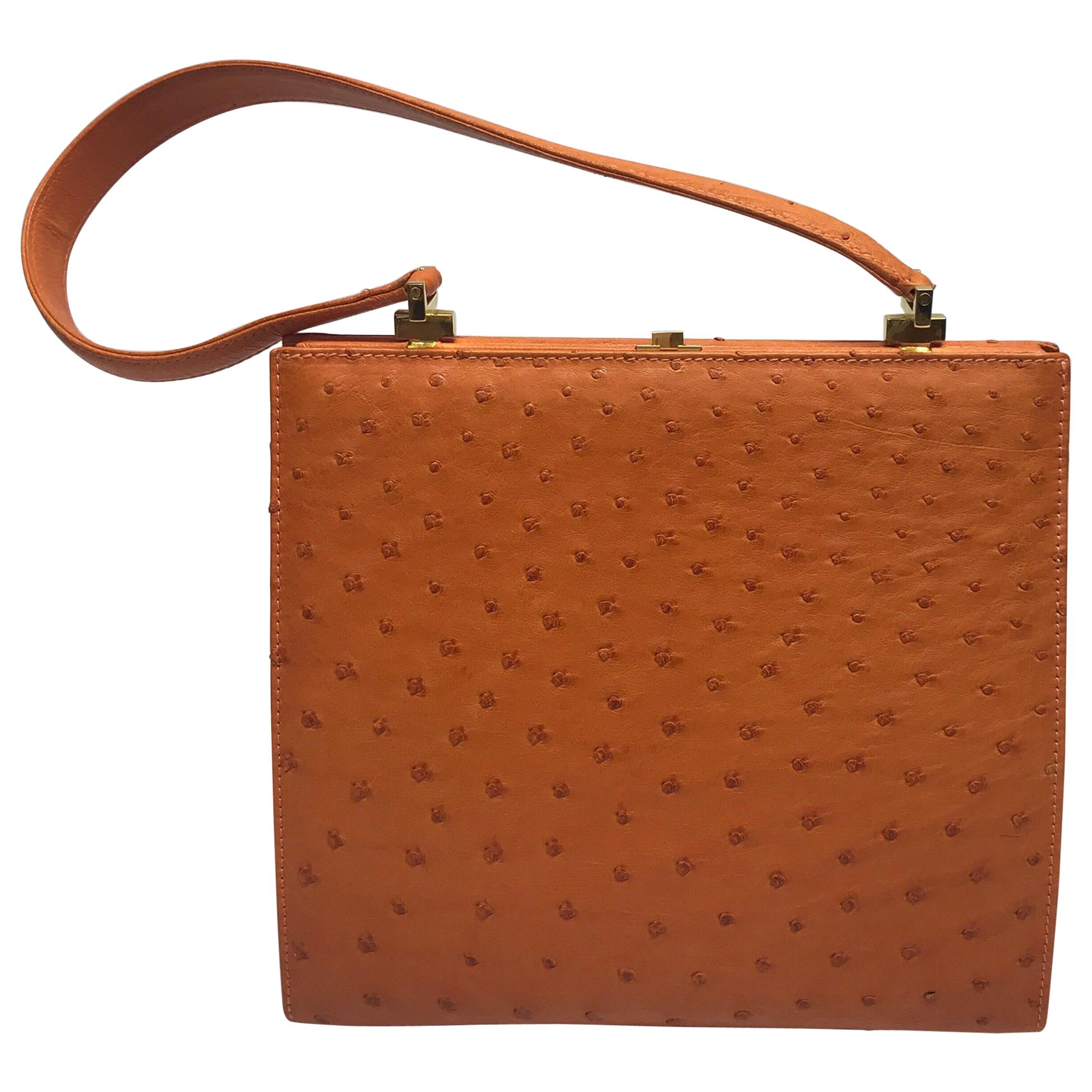 Giorgio's Palm Beach Orange Klein Karoo Ostrich Leather Purse For Sale