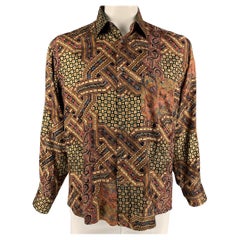 GIORGIO'S PALM BEACH Size L Brown & Gold Print Silk Button Up Long Sleeve Shirt