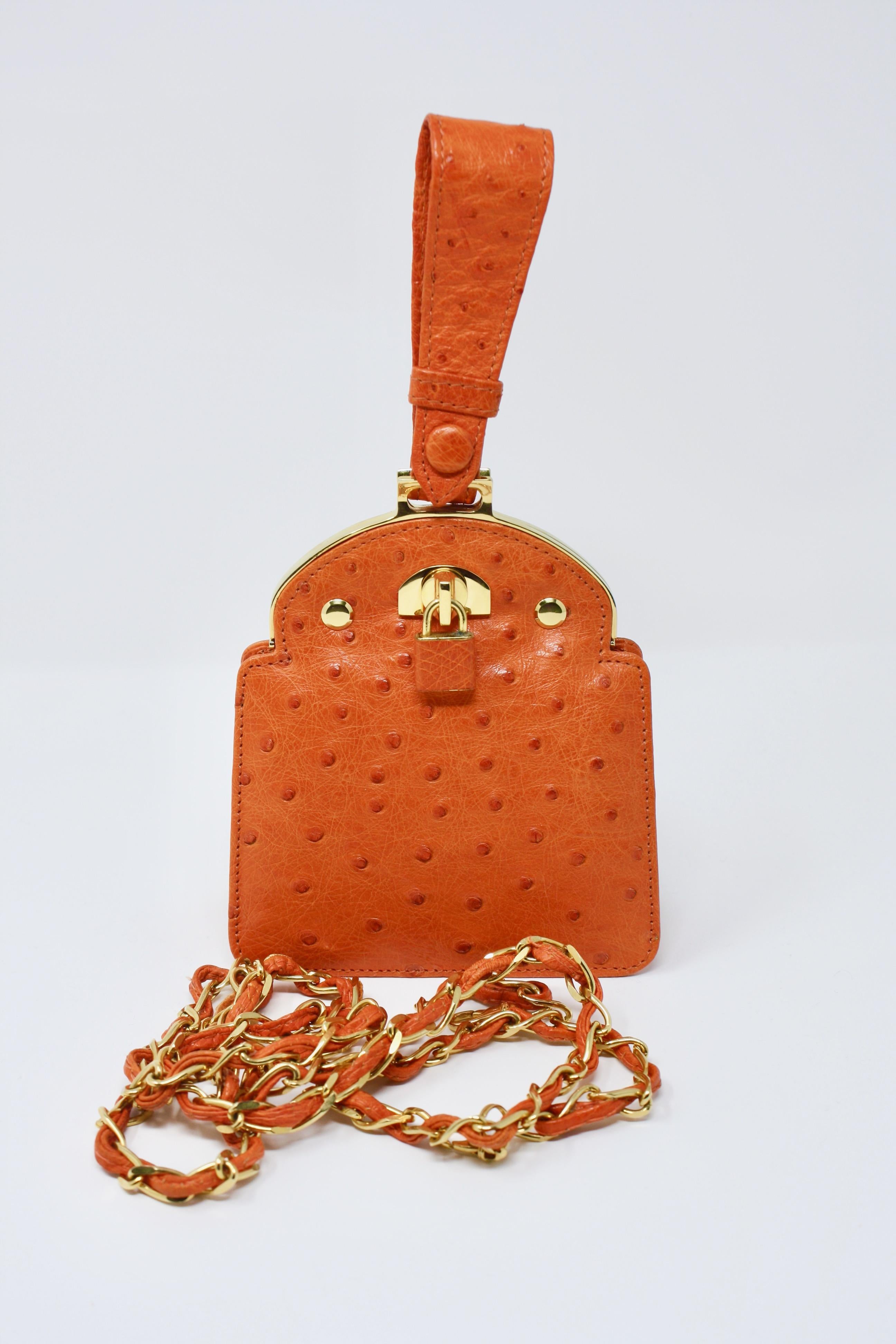 GIORGIO'S PALM BEACH Vintage Orange Ostrich Bag In Excellent Condition For Sale In Georgetown, ME
