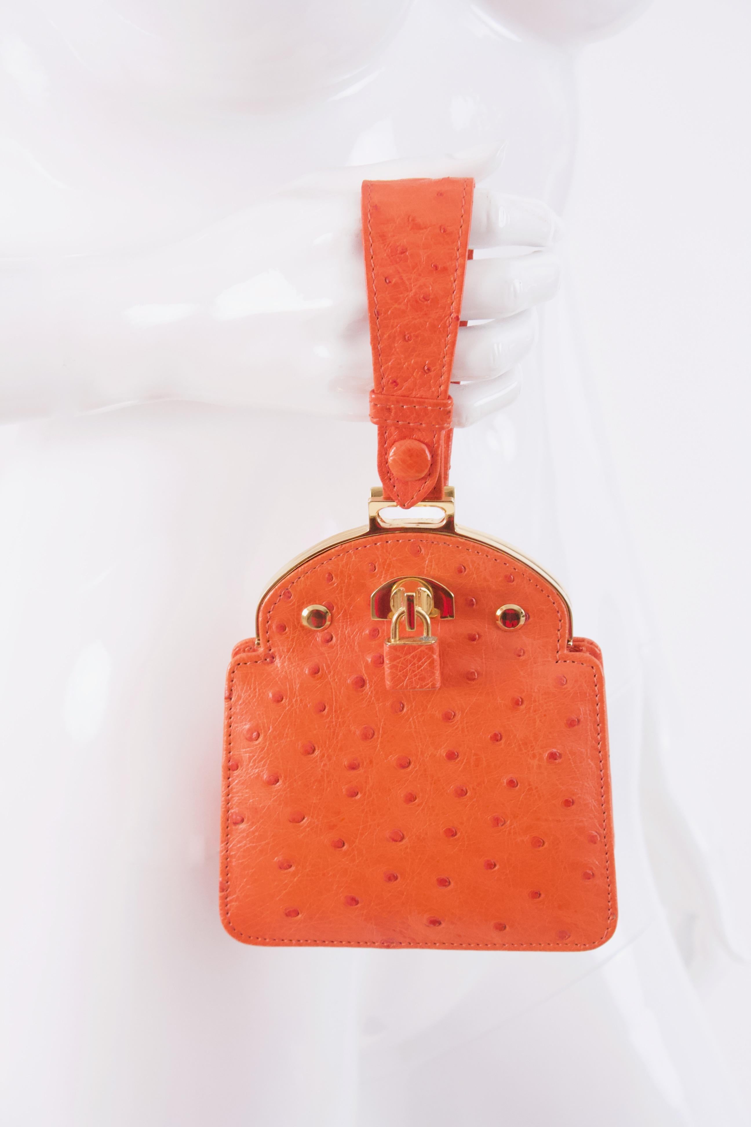 Women's or Men's GIORGIO'S PALM BEACH Vintage Orange Ostrich Bag For Sale
