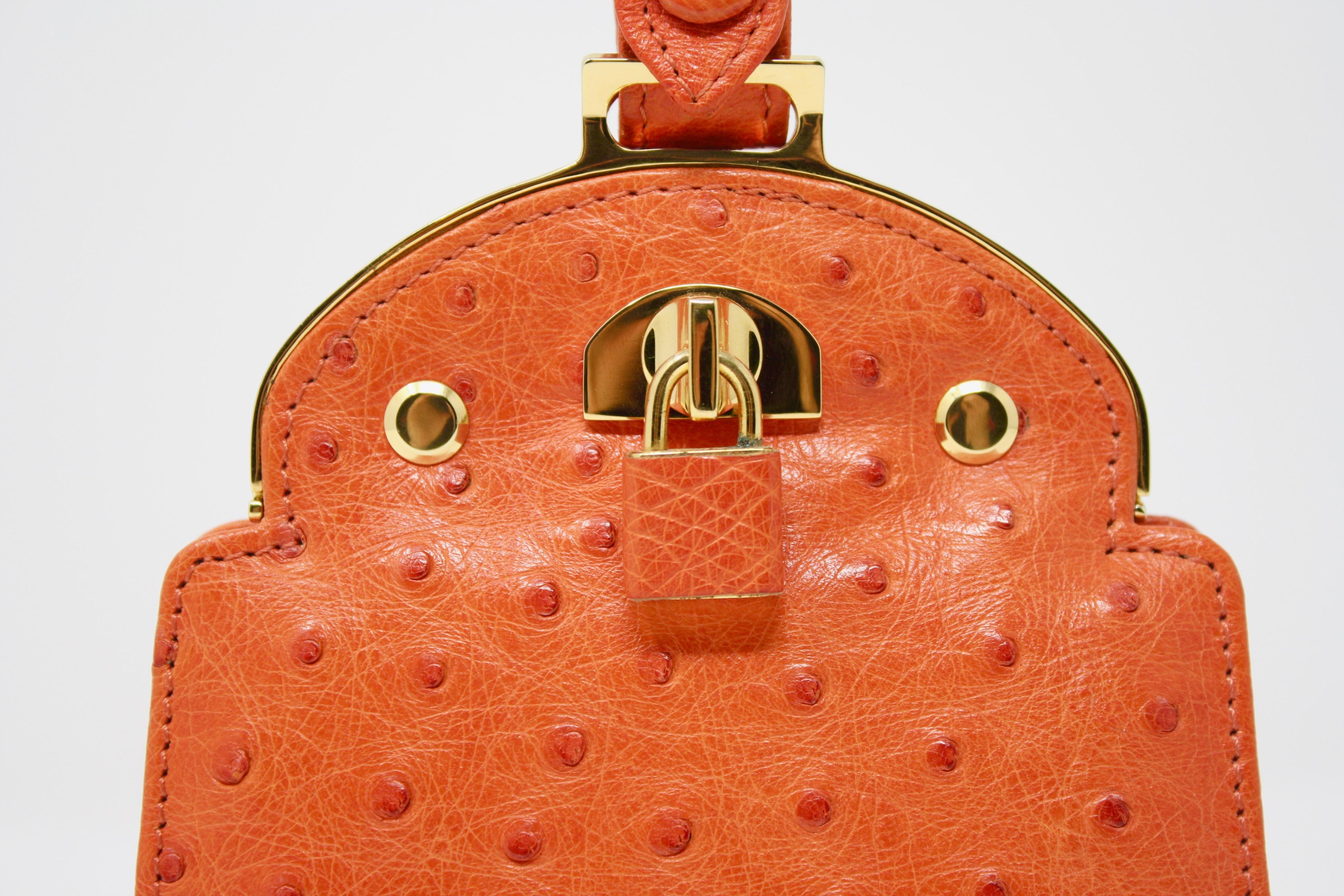 GIORGIO'S PALM BEACH Vintage Orange Ostrich Bag For Sale 2