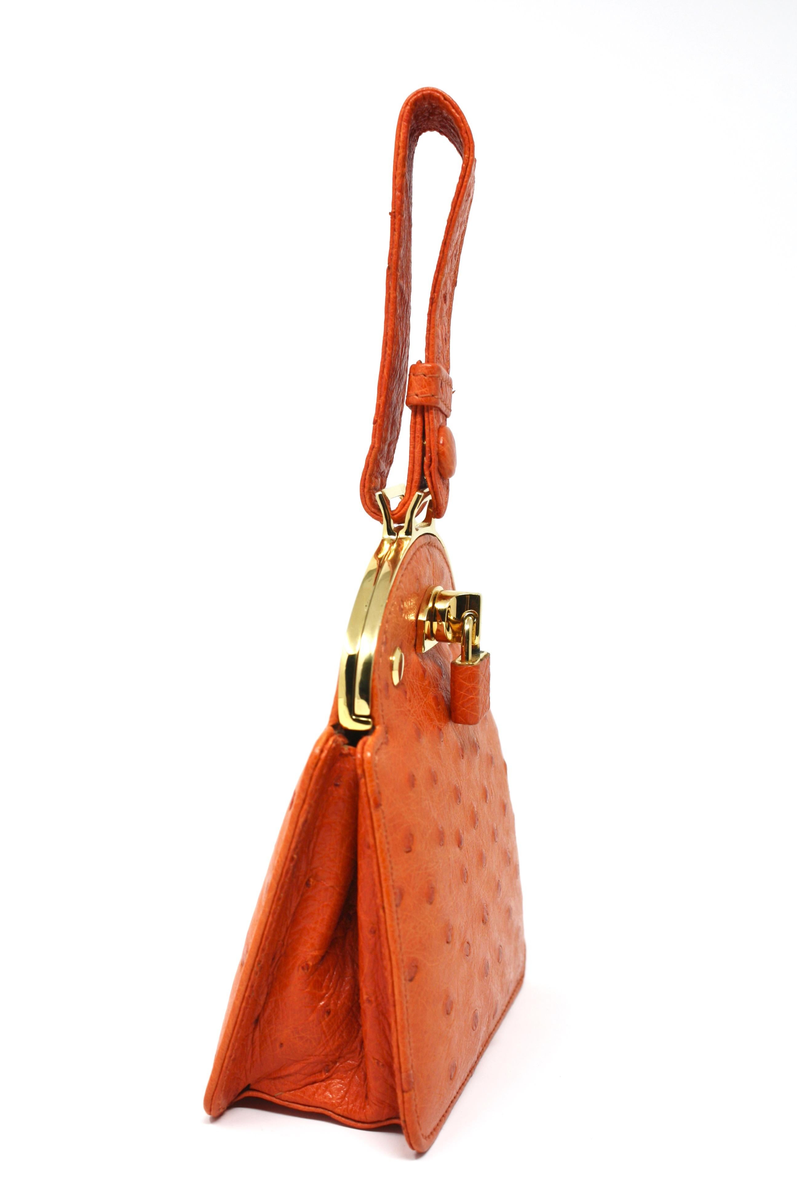 GIORGIO'S PALM BEACH Vintage Orange Ostrich Bag For Sale 3
