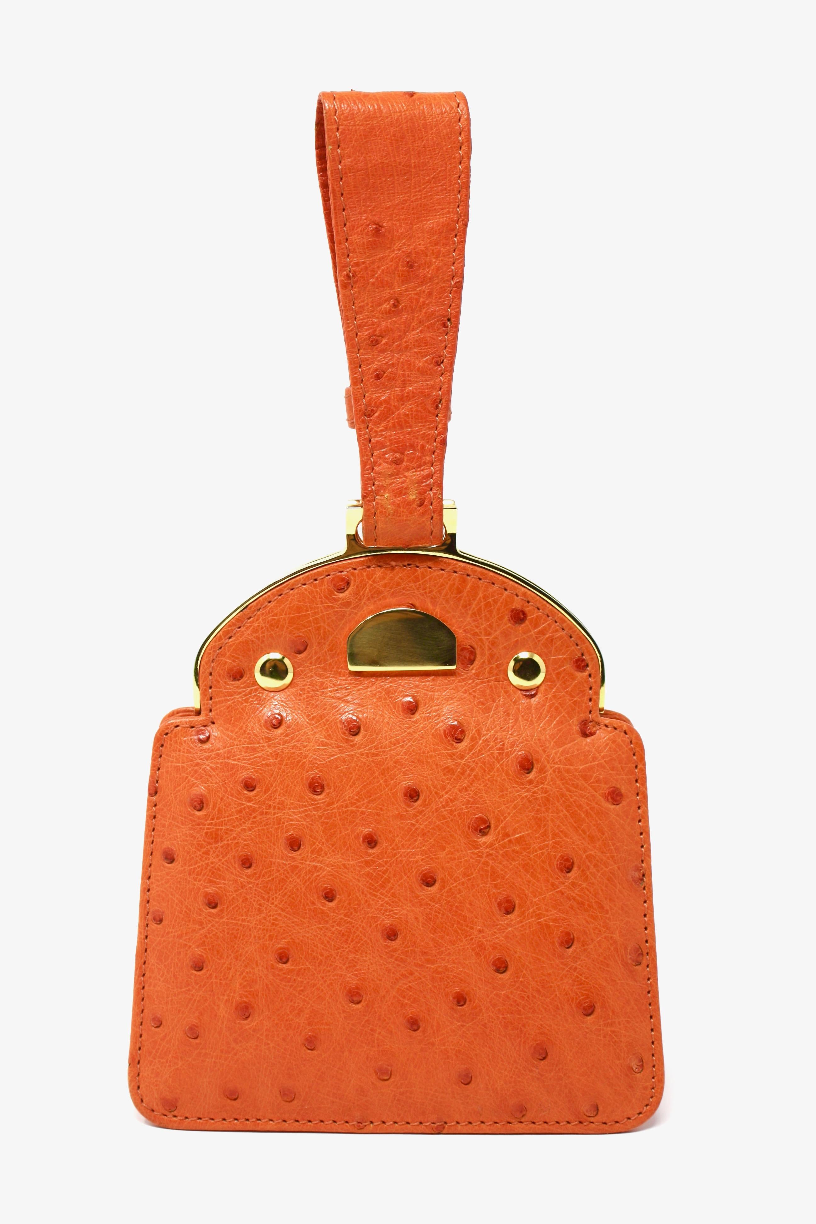GIORGIO'S PALM BEACH Vintage Orange Ostrich Bag For Sale 4