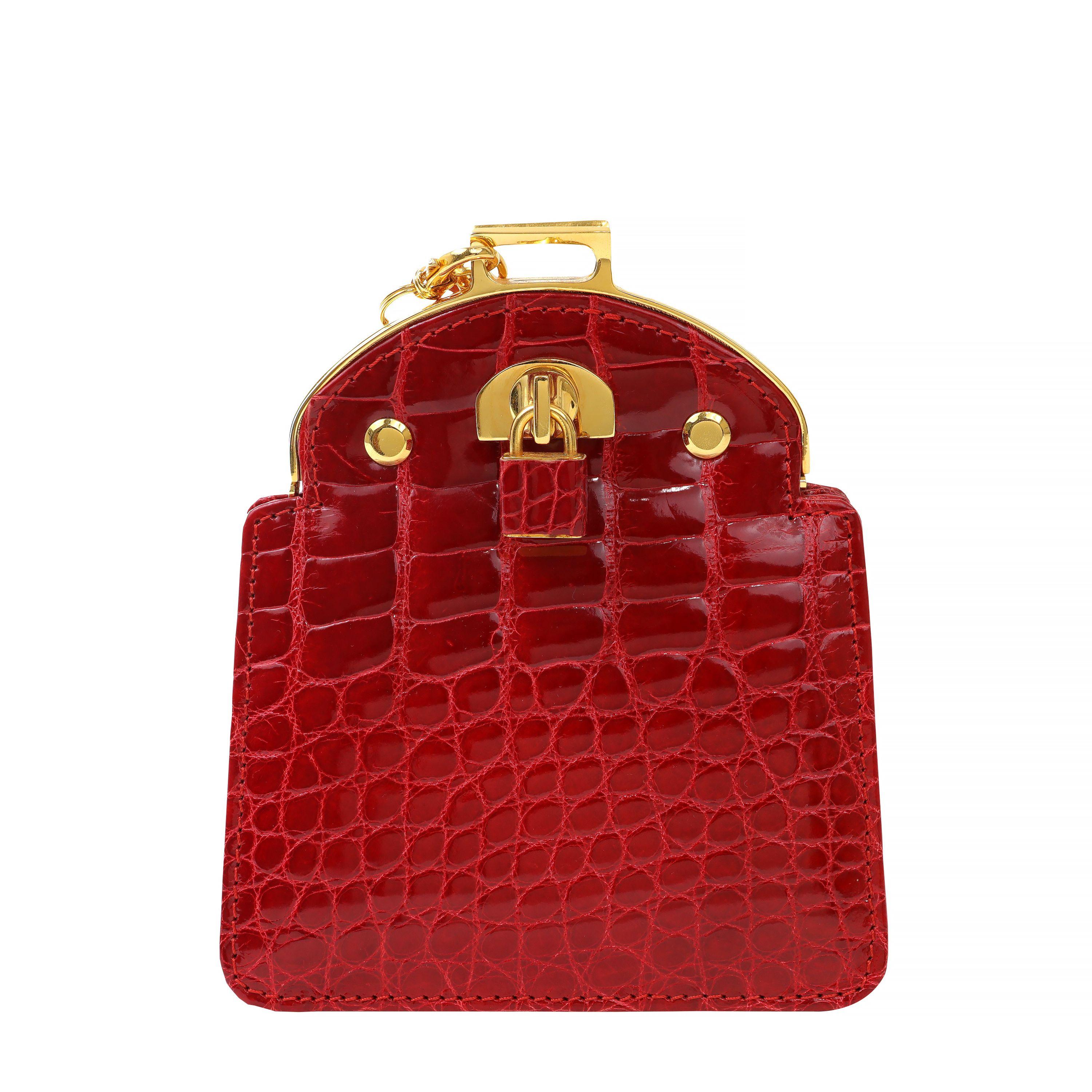  Giorgio’s Vintage Red Crocodile Mini Evening Bag with Gold Hardware In Good Condition For Sale In Palm Beach, FL