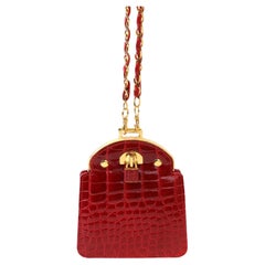  Giorgio’s Vintage Red Crocodile Mini Evening Bag with Gold Hardware