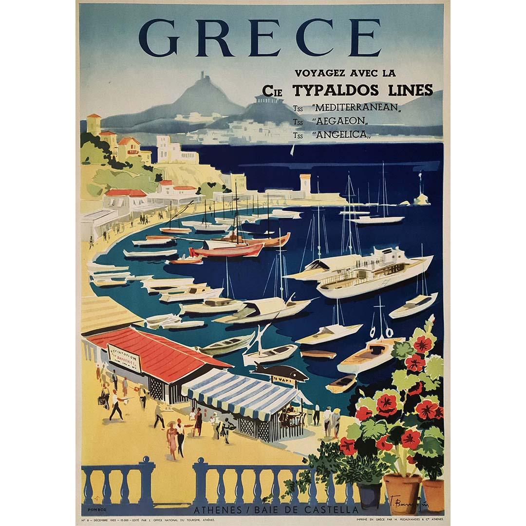 Affiche originale de 1955 Grce Athnes Baie de Castella - Bâle d'Athènes à Castella en vente 1