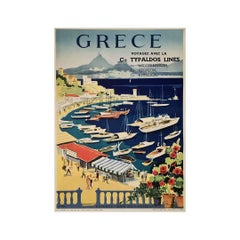 Retro 1955 Original Poster Grèce Athènes Baie de Castella - Athens Bay of Castella