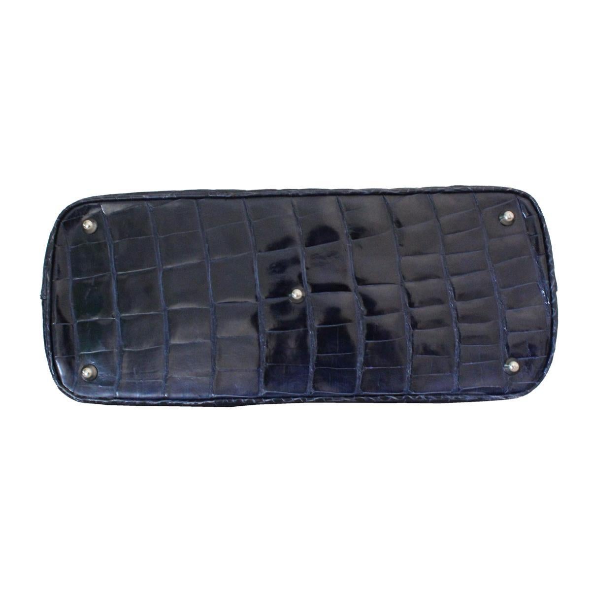 Black Giòsa Milano Blue Crocodile Leather Handbag