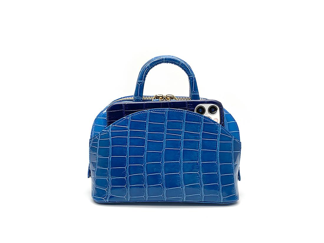 Giòsa Milano Bright Blue Crocodile Mini Bag In New Condition In Gazzaniga (BG), IT