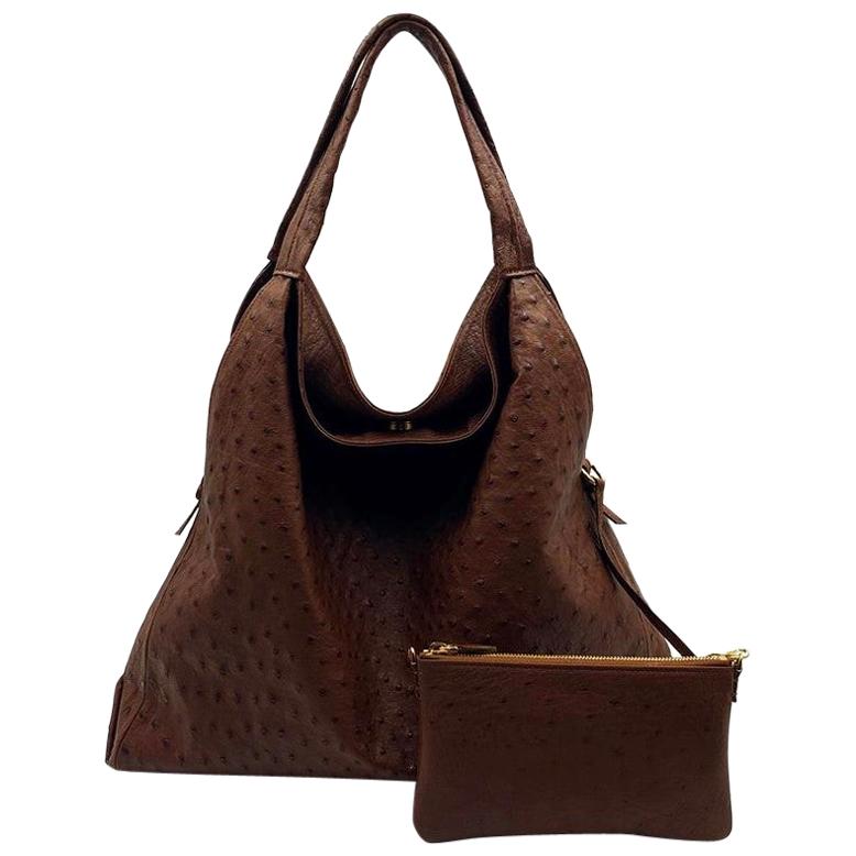 Giosa Milano Brown Ostrich Shoulder Bag